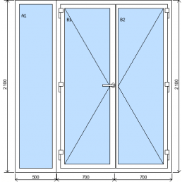 Baugruppe aus zweiflügeliger Eingangstür und feststehendem Fenster