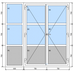 Kombination 2-flügelige Eingangstür mit festem Fenster